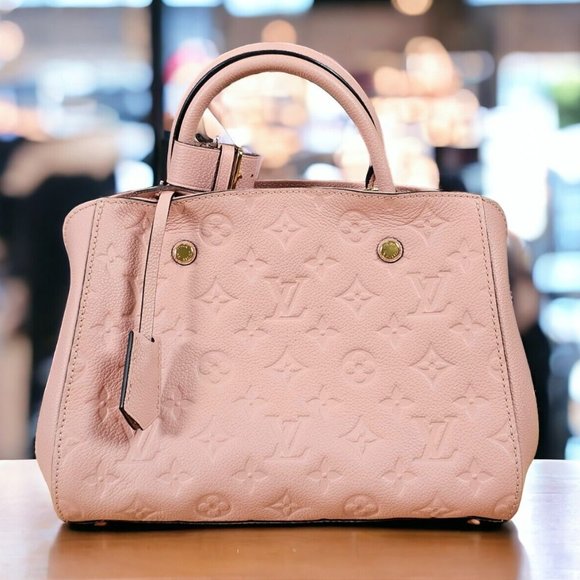 LOUIS VUITTON Montaigne BB Empreinte Pink Shoulder Leather Bag Satchel Lock - Picture 2 of 12